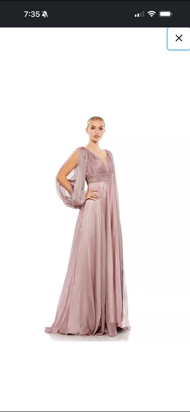 Mac Duggal Pleated Chiffon Split Long Sleeve Gown with Slit in Mauve
